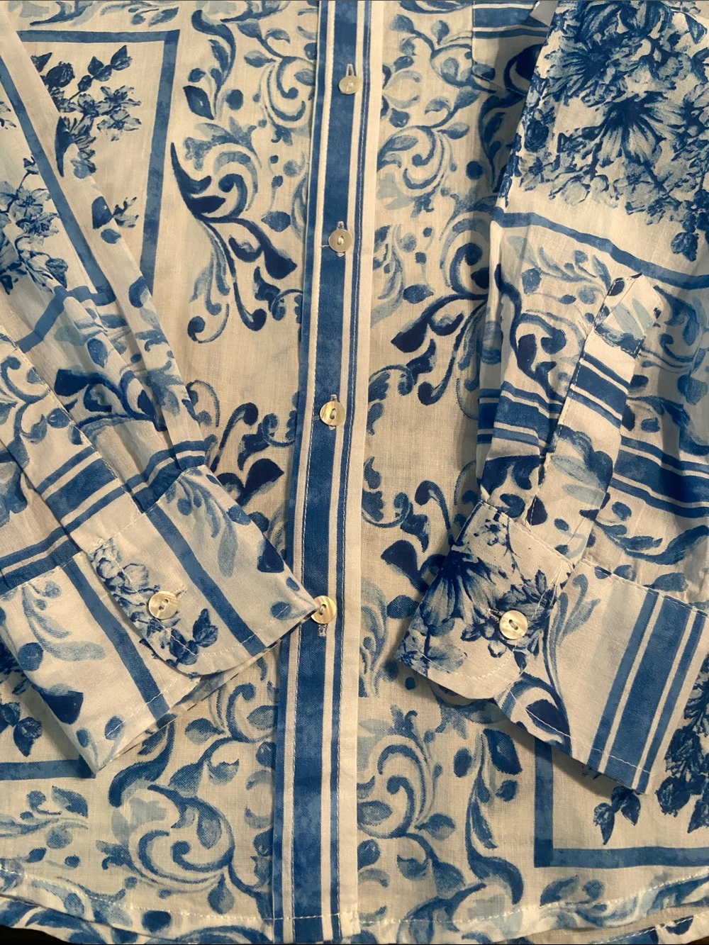 Calypso St. Barth White and Blue Floral Button-Down Shirt, size S - Picture 13 of 15